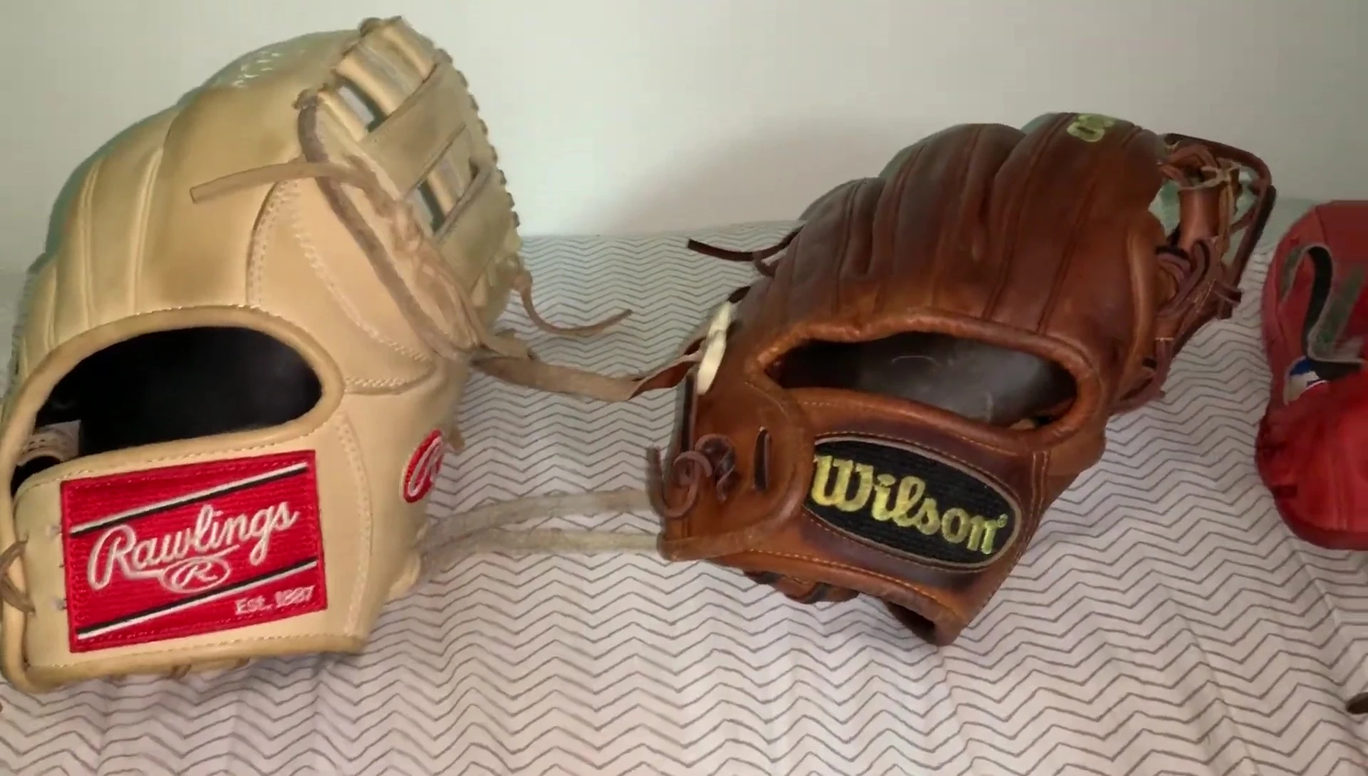 Close-up showcasing the stitching detail on a Rawlings glove