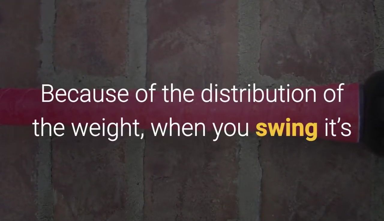 Visual aid emphasizing the bat's substantial weight and its impact on swing.