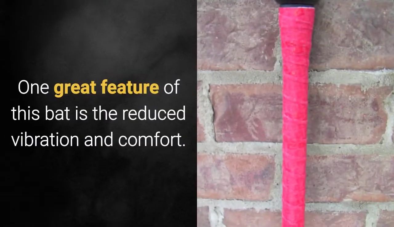 Close-up shot of the bat's handle highlighting its design features.