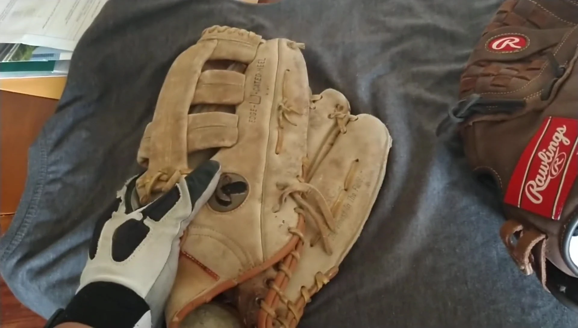 Shot of the old glove found on a bus