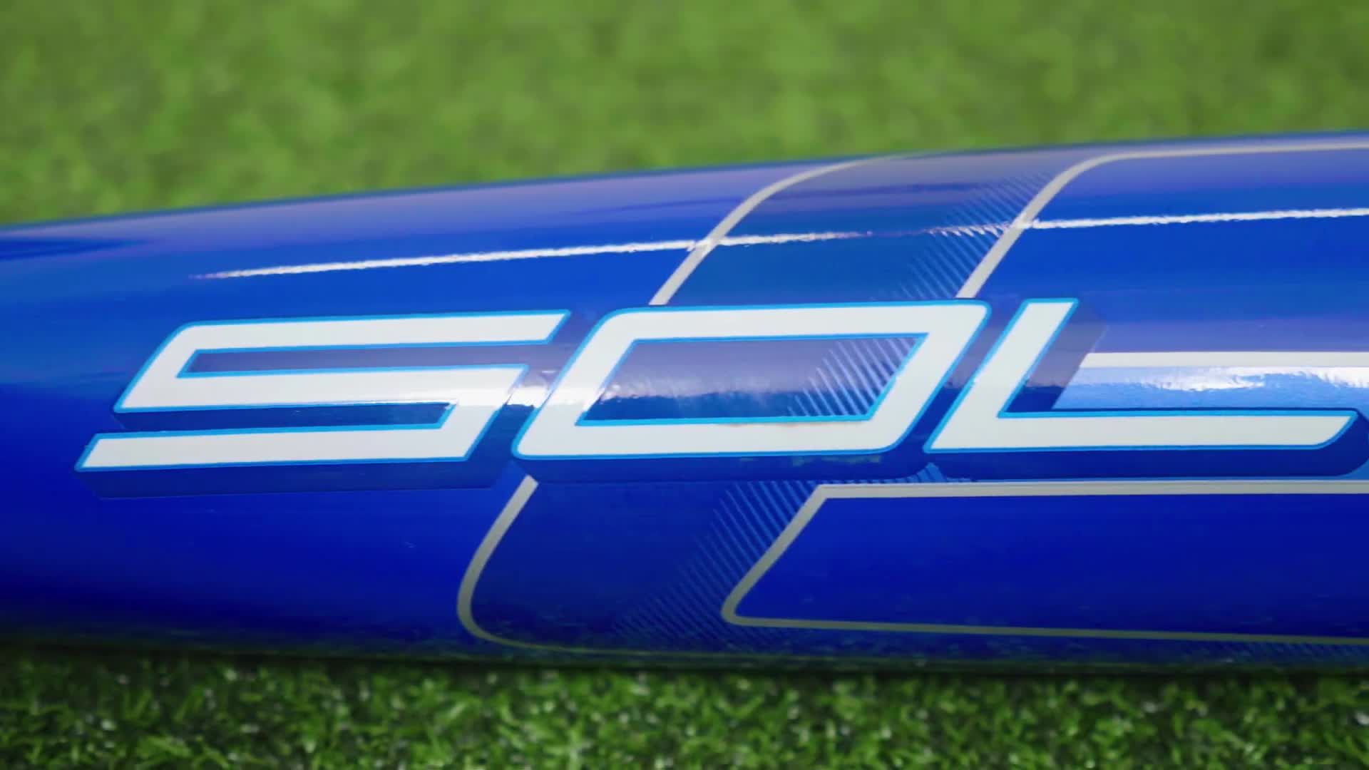 Close-up of the bat highlighting its lightweight alloy construction.