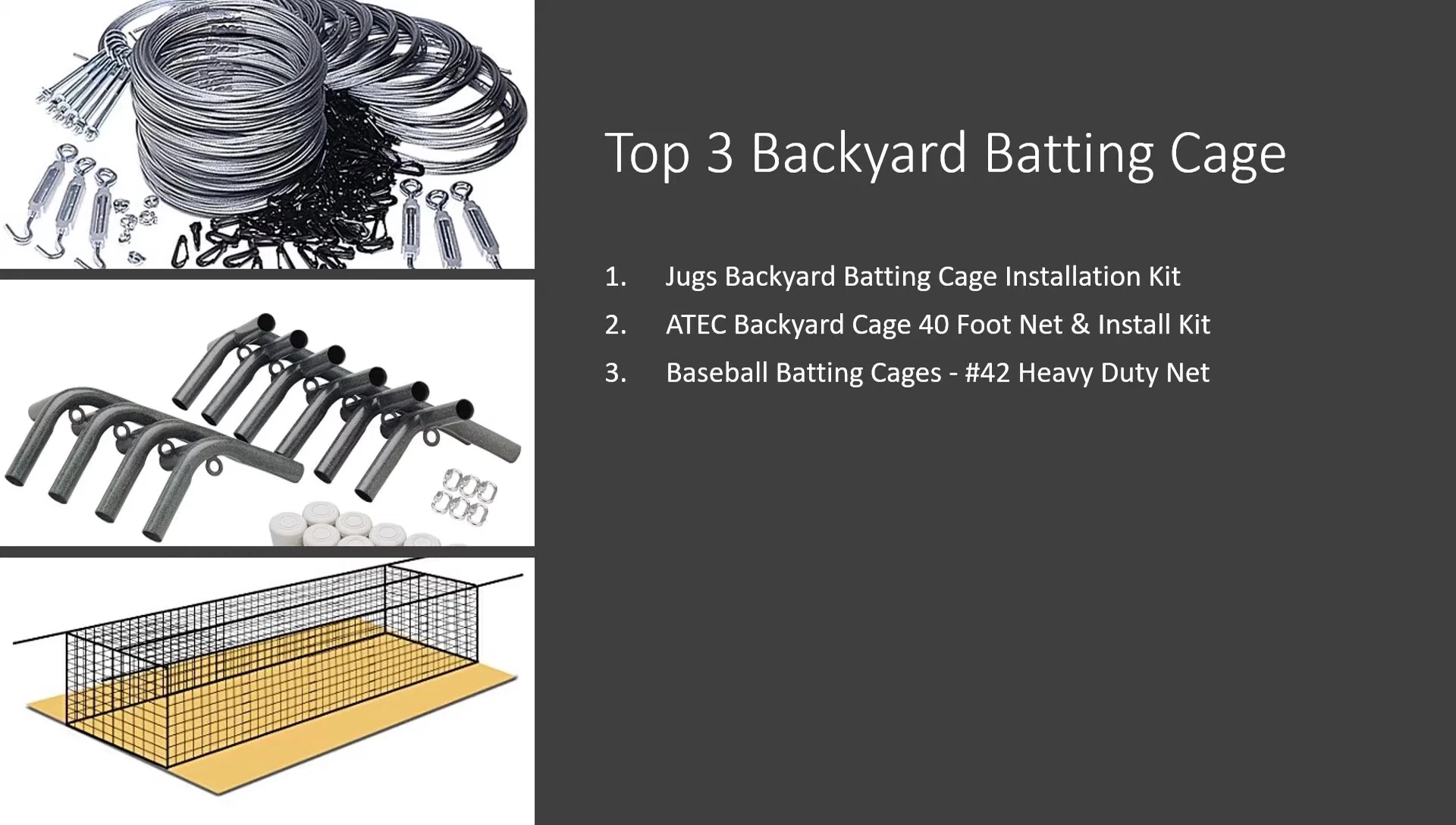 Close-up of the Jugs Backyard Batting Cage Installation Kit components.