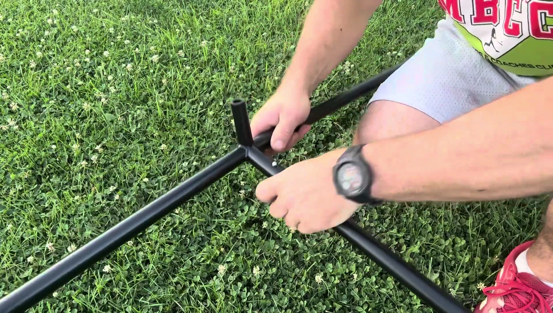 The completed steel frame assembled without tools