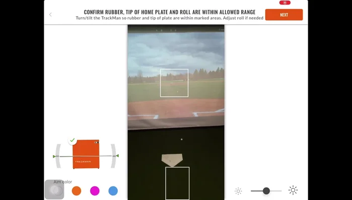 Point out home plate by placing crosshairs in the top left, top right, and tip of home plate. Use the 'Find Target' and 'Adjust' features to get as close as possible.