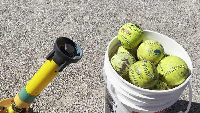 Adjust Weights and Height: Add weights (water bottles, bat bag etc.) to the back of the machine for stability. Adjust the screws to achieve your desired pitch height.
