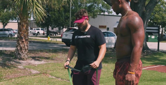 Banded Pull-Through: Low anchor point. Hinge, then pull the band up through your legs, emphasizing hip extension and glute/hamstring engagement.