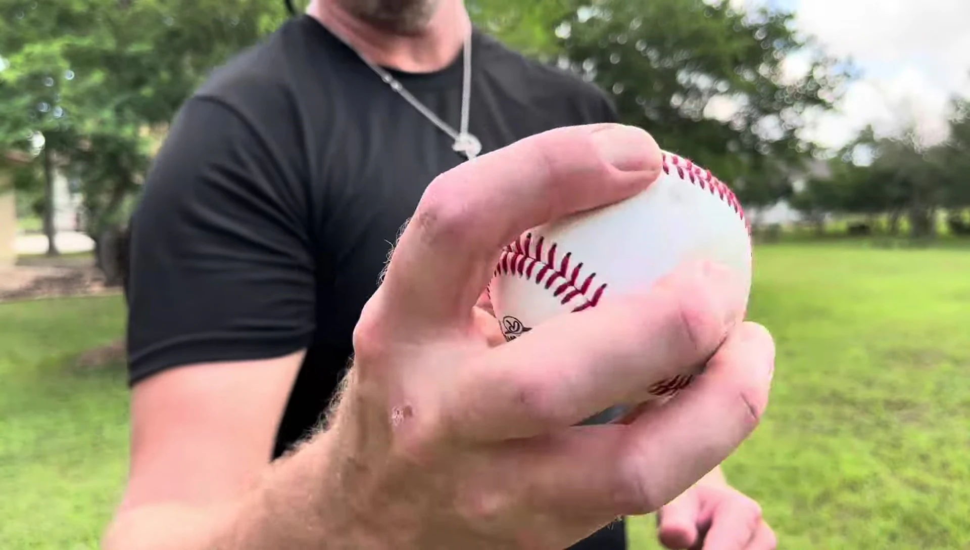 Close up of the baseball showing texture