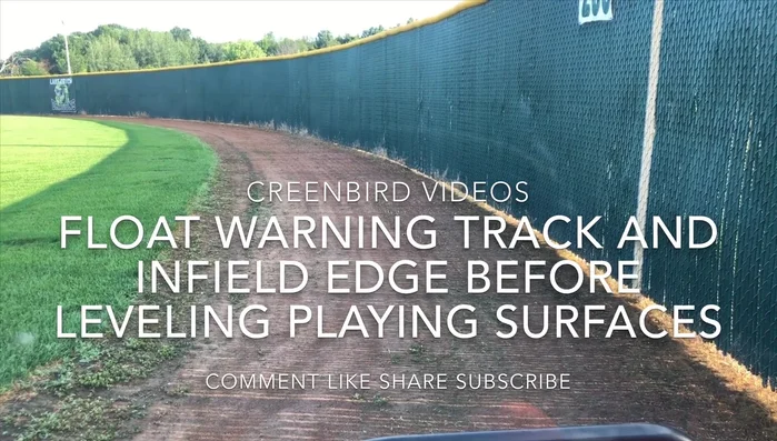 Outline the warning track: Begin by floating the area along the lip of the grass where it meets the infield, working against the edge.