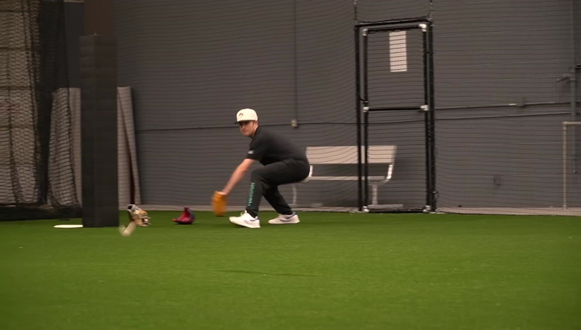 The speaker showing how the glove performs for different positions.