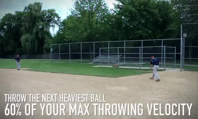 Throwing the weighted ball at a reduced velocity.