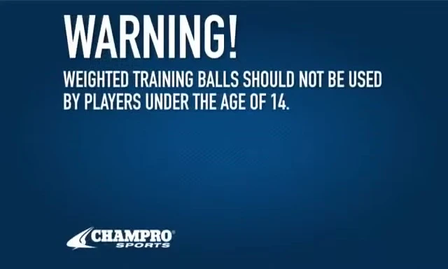 Warning about age restrictions and proper usage of weighted training balls.