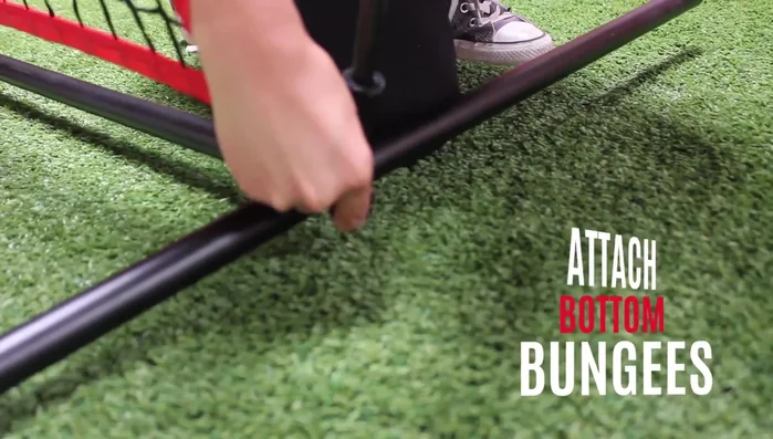 Connect the bottom rods to the hooks on the legs.