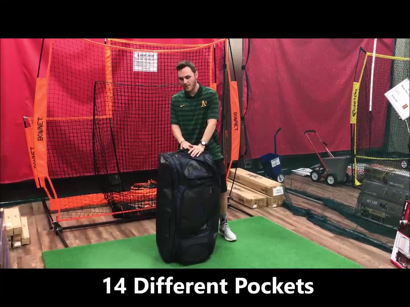 The Bownet Commander bag overflowing with baseball gear