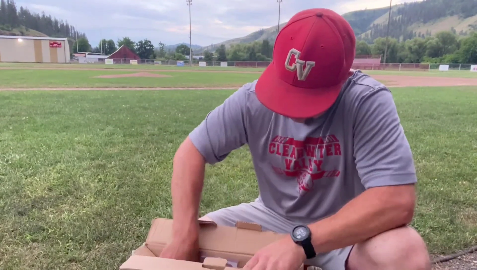 Unboxing the Franklin batting tee; initial view of the components.