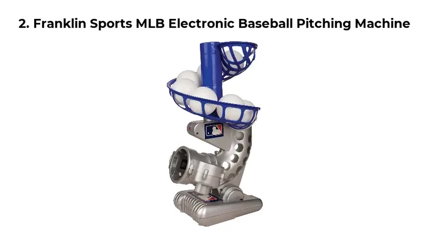 The Franklin Sports MLB Electronic Baseball Pitching Machine shown in action