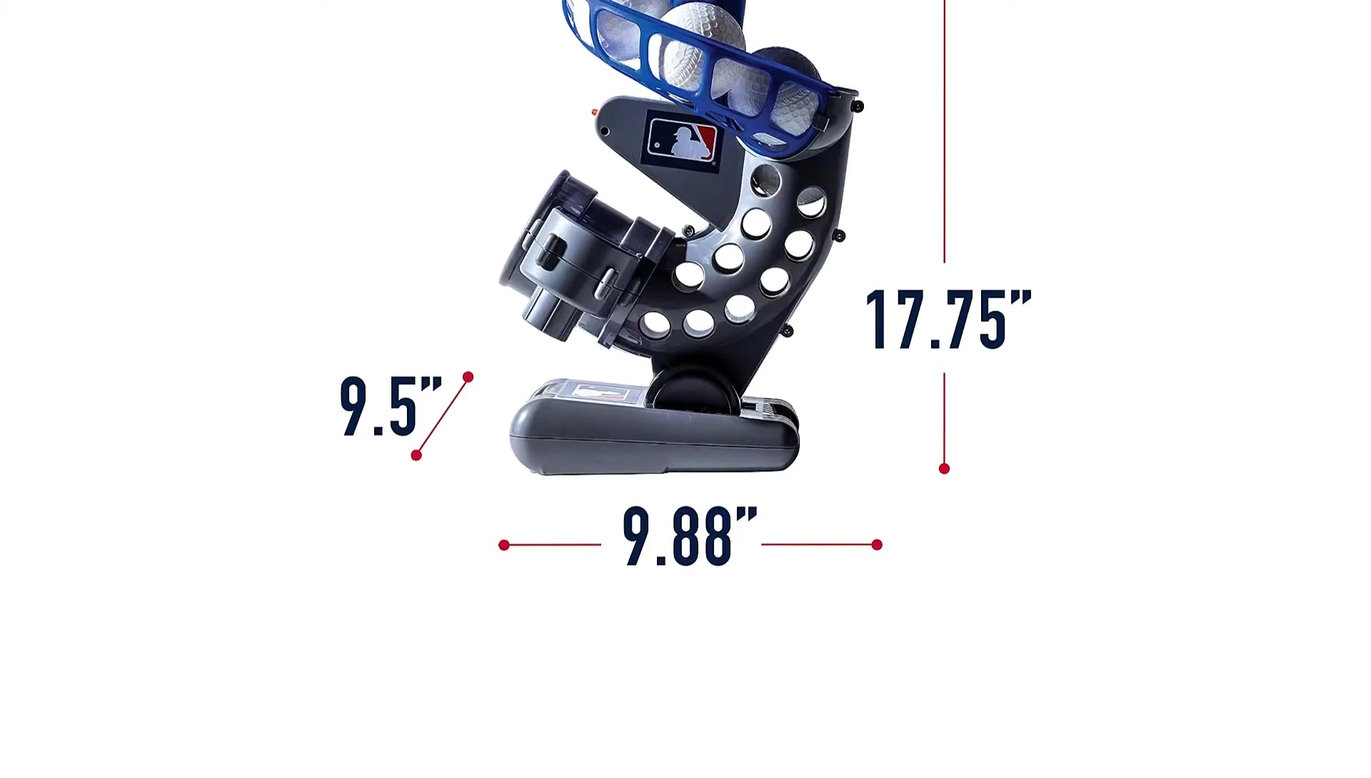 Close-up shot of a baseball striking the machine