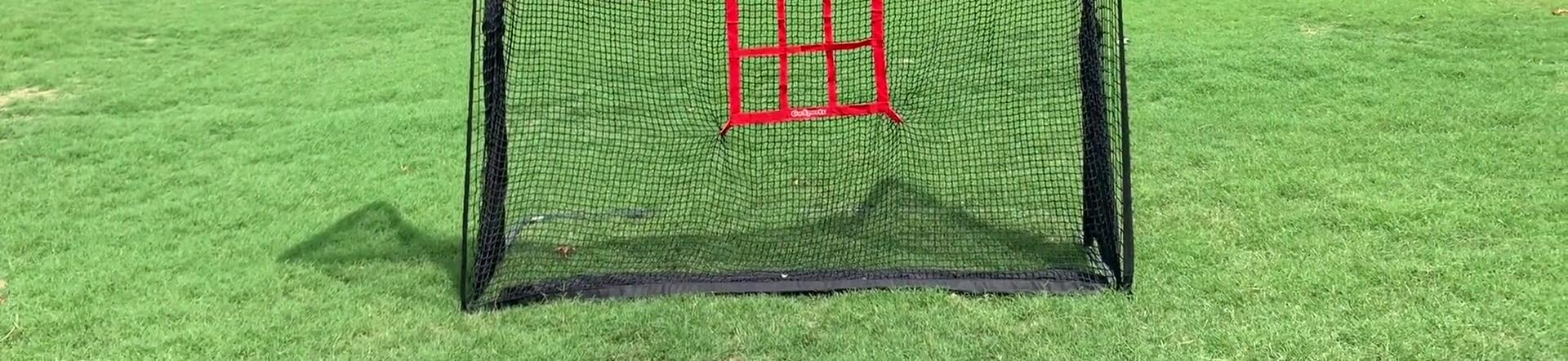 The assembled GoSports net standing ready for use.