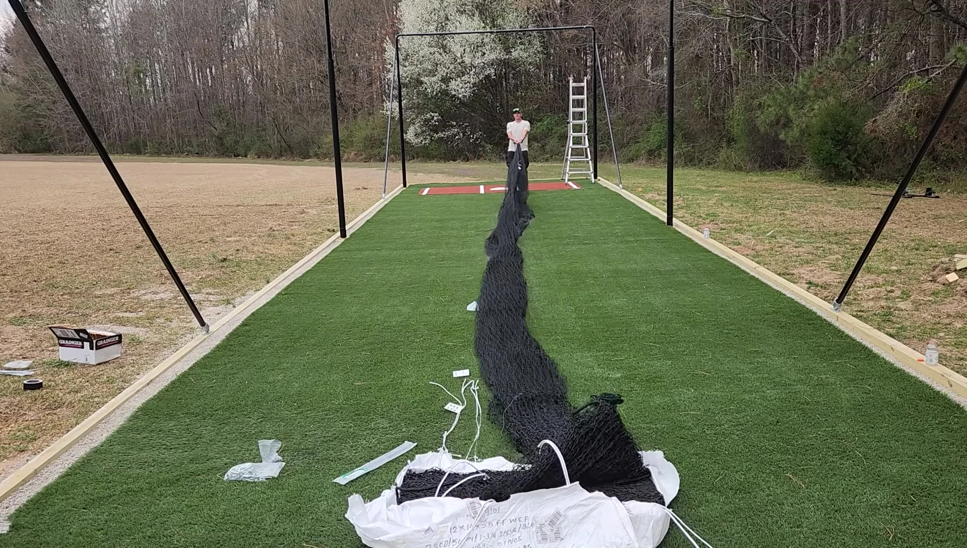 Hanging the net.