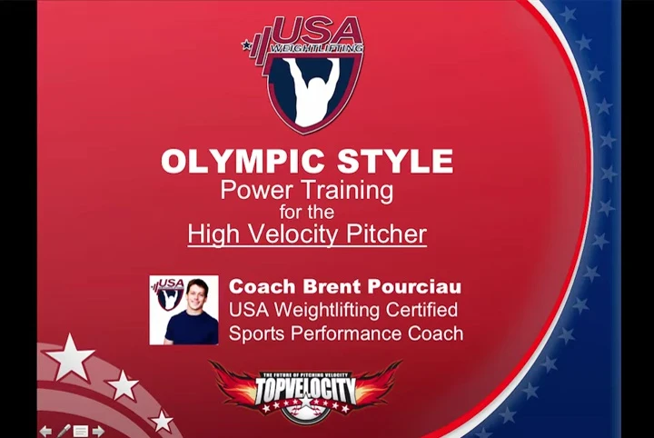 Screenshot of the speaker emphasizing the anxieties surrounding the risk of arm injuries in pitchers due to Olympic weightlifting.
